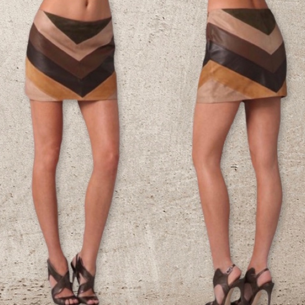 Haute Hippie leather chevron mini skirt M